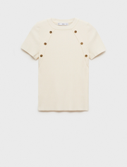 Short Sleeve Top with Gold Buttons, Cream