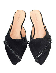 VR Tie Crystal Suede Slingback Flats, Black