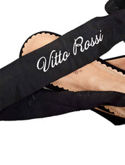 VR Tie Crystal Suede Slingback Flats, Black