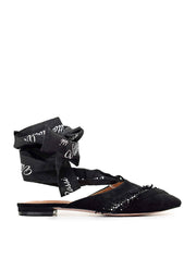 VR Tie Crystal Suede Slingback Flats, Black