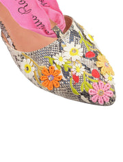 VR Tie Embroidered Python Slingback Flats, Multicolor