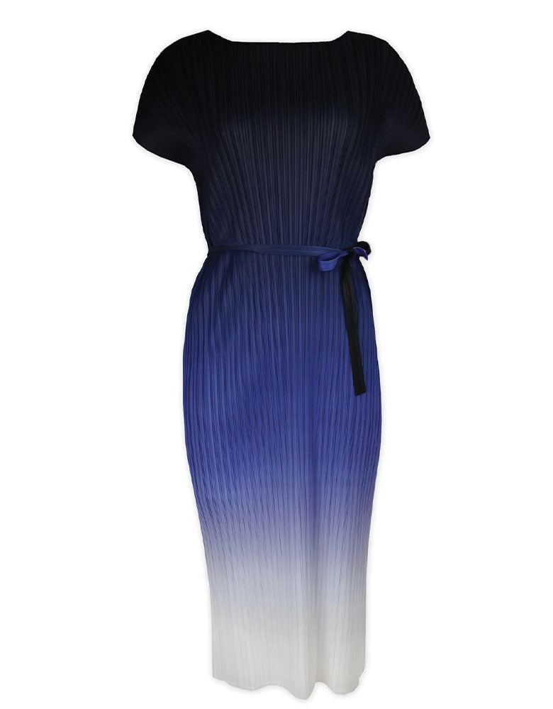 Valentina Ombre Plissé Satin Dress, Royal Blue