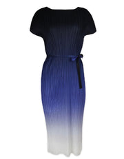 Valentina Ombre Plissé Satin Dress, Royal Blue