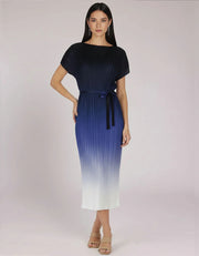 Valentina Ombre Plissé Satin Dress, Royal Blue