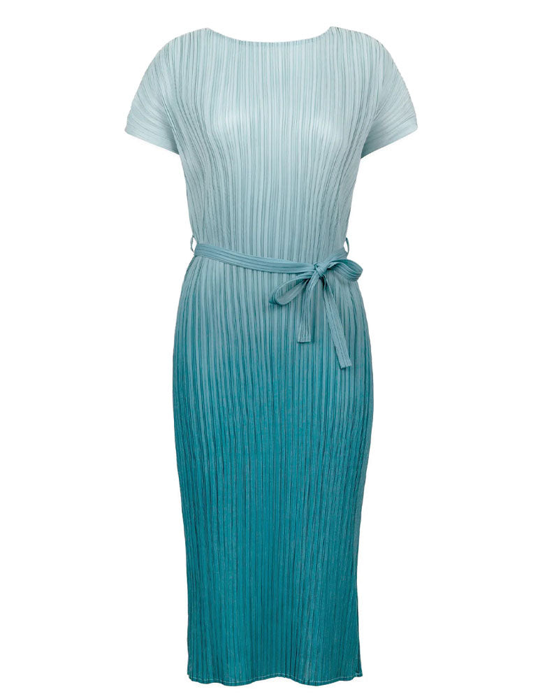 Valentina Ombre Plissé Satin Dress, Sea-foam