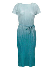 Valentina Ombre Plissé Satin Dress, Sea-foam