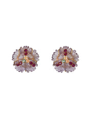 Valeria Studs, Lolite, Peridot & Carved Mother of PearL, 14K Gold Plated