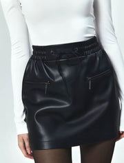 Vegan Leather Mini Skirt with Ties, Black