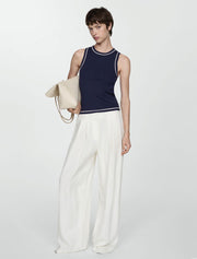 White Detail Ribbed Tank Top, Navy Blue