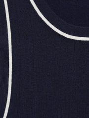White Detail Ribbed Tank Top, Navy Blue