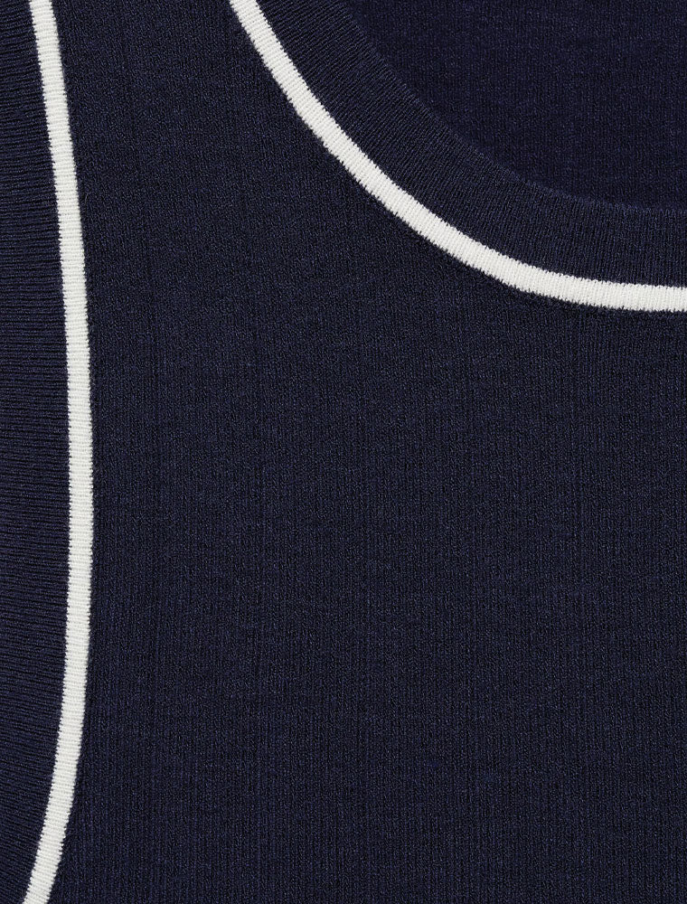 White Detail Ribbed Tank Top, Navy Blue