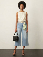 Wide Leg Denim Capri Pants, Light Blue