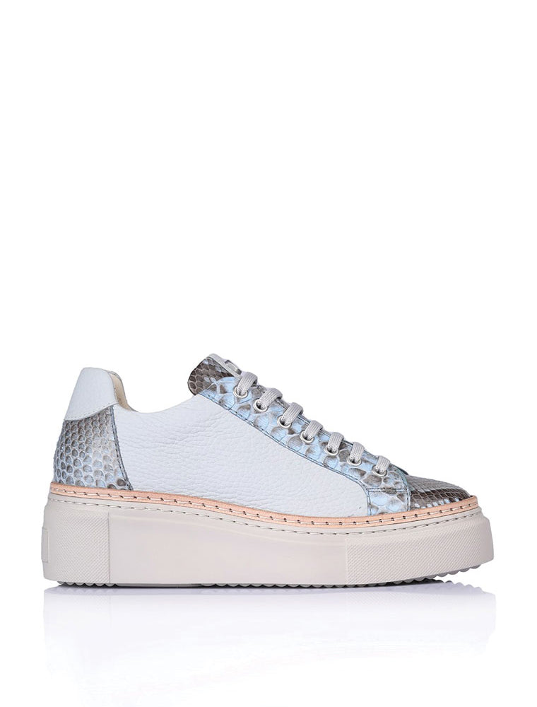 Women's Genuine Leather Python Sneakers, Light Blue