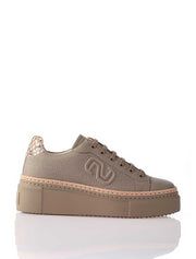 Women's Genuine Leather Sneaker with Python Detail, Taupe