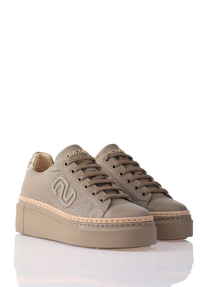 Women's Genuine Leather Sneaker with Python Detail, Taupe