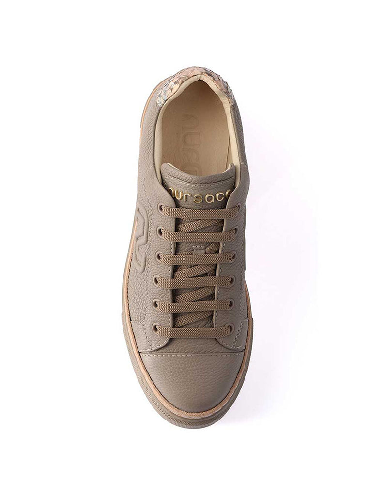 Women's Genuine Leather Sneaker with Python Detail, Taupe