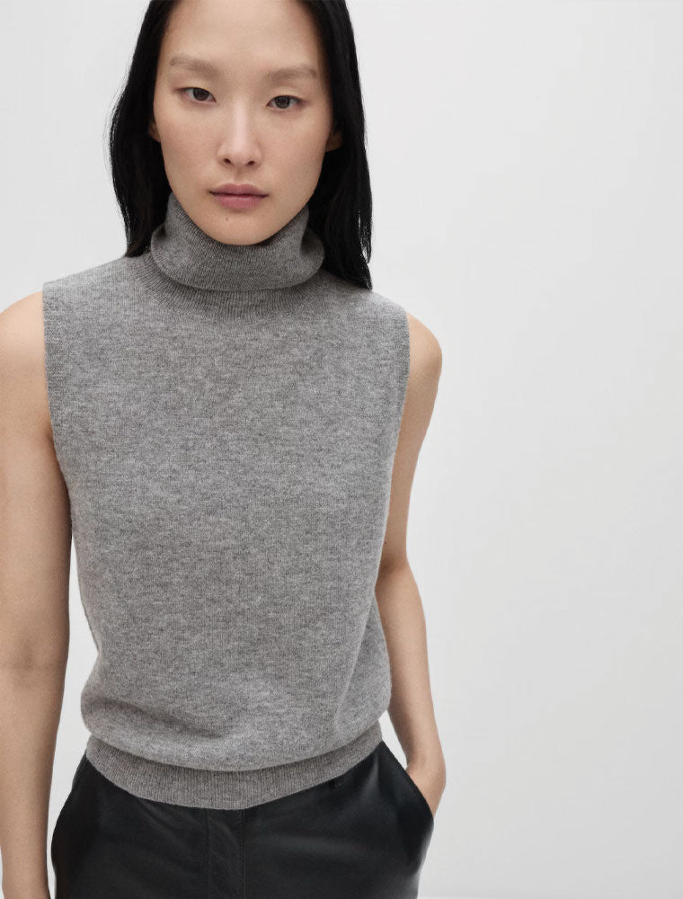 Wool Turtleneck Top, Medium Grey