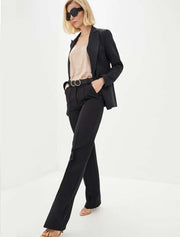 Straight Cut Center Rib Trousers, Black