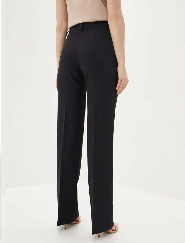 Straight Cut Center Rib Trousers, Black