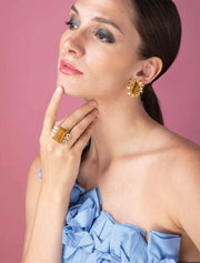 Zahra Ring, Blue Topaz and Amethyst, 14K Gold Plated