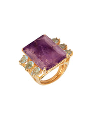 Zahra Ring, Blue Topaz and Amethyst, 14K Gold Plated