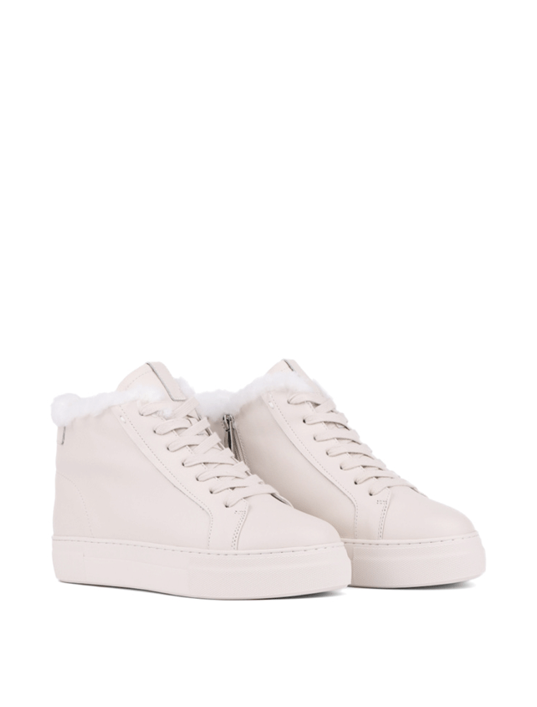 Zip-Ankle Leather Boots, Cream