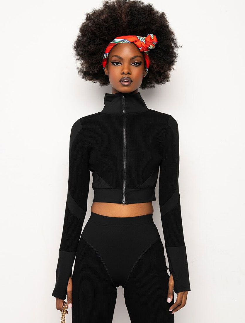 Zip-Up Crop Sports Jacket, Rust-Brown