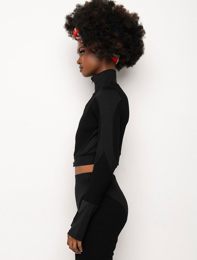 Zip-Up Crop Sports Jacket, Rust-Brown