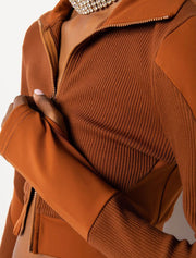 Zip-Up Crop Sports Jacket, Rust-Brown