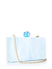 Rectangular Acrylic Clutch Bag with Round Knob, White / Blue