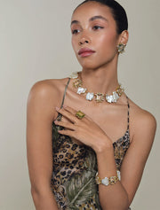 Armani Bracelet, Lemon Quartz, Green Amethyst & Kashi Pearls, 14K Gold Plated