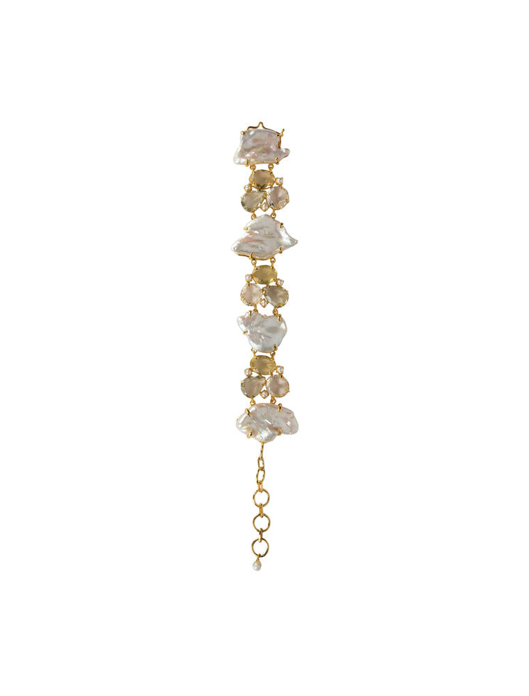 Armani Bracelet, Lemon Quartz, Green Amethyst & Kashi Pearls, 14K Gold Plated