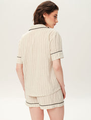 Short Sleeve Striped Pajama Set with Shorts, Beige