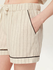 Short Sleeve Striped Pajama Set with Shorts, Beige