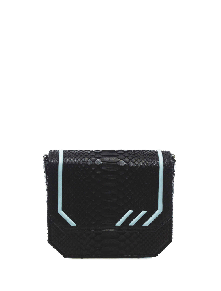 Python Radiant Clutch Bag, Black / Light Blue