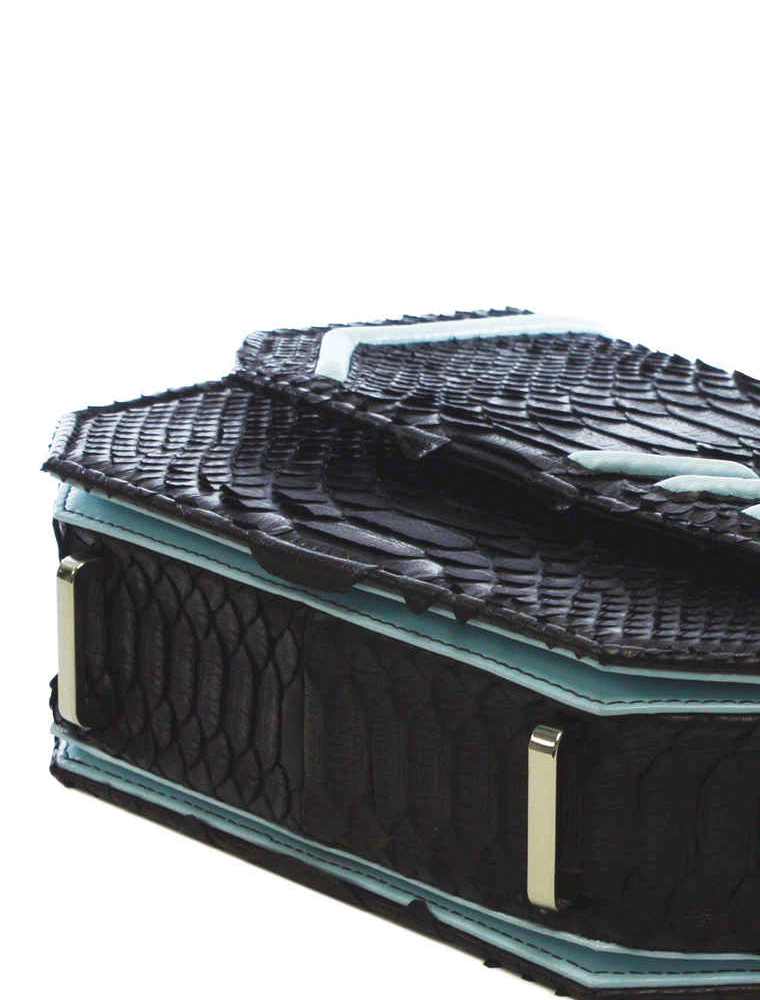 Python Radiant Clutch Bag, Black / Light Blue