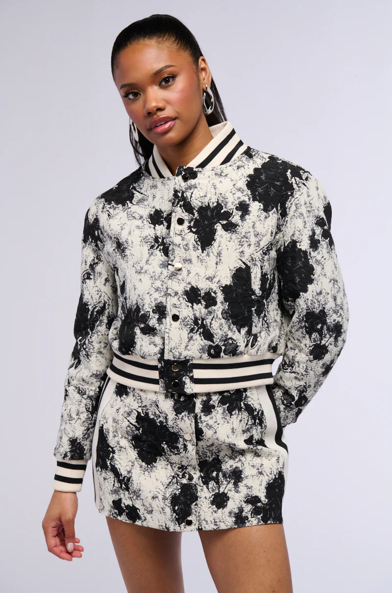 Floral Brocade Bomber, Black & White
