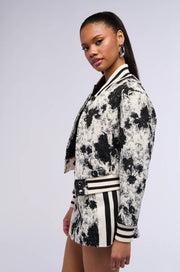 Floral Brocade Bomber, Black & White