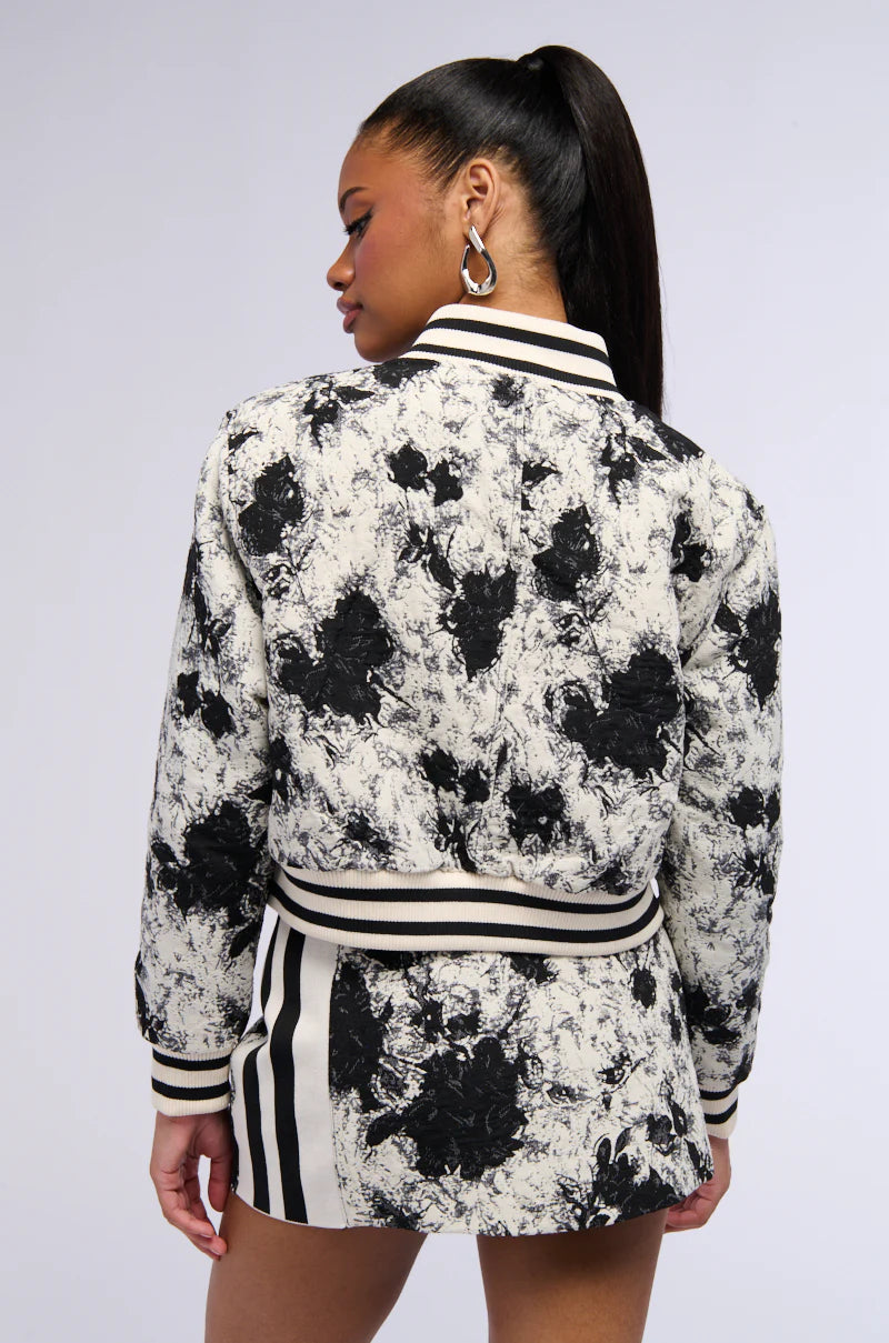 Floral Brocade Bomber, Black & White