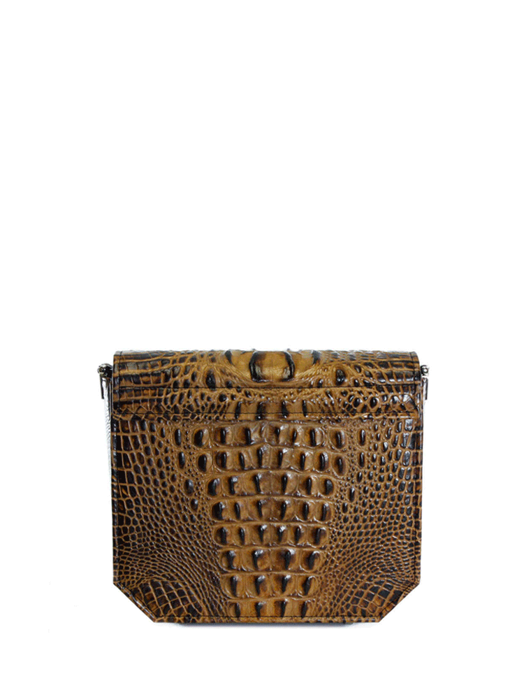 Embossed Croc Radiant Clutch Bag, Caramel