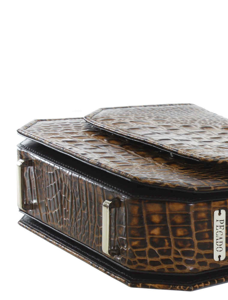 Embossed Croc Radiant Clutch Bag, Caramel