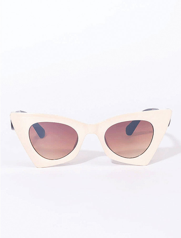 Plastic Cat-Eye Frame Sunglasses, Cream