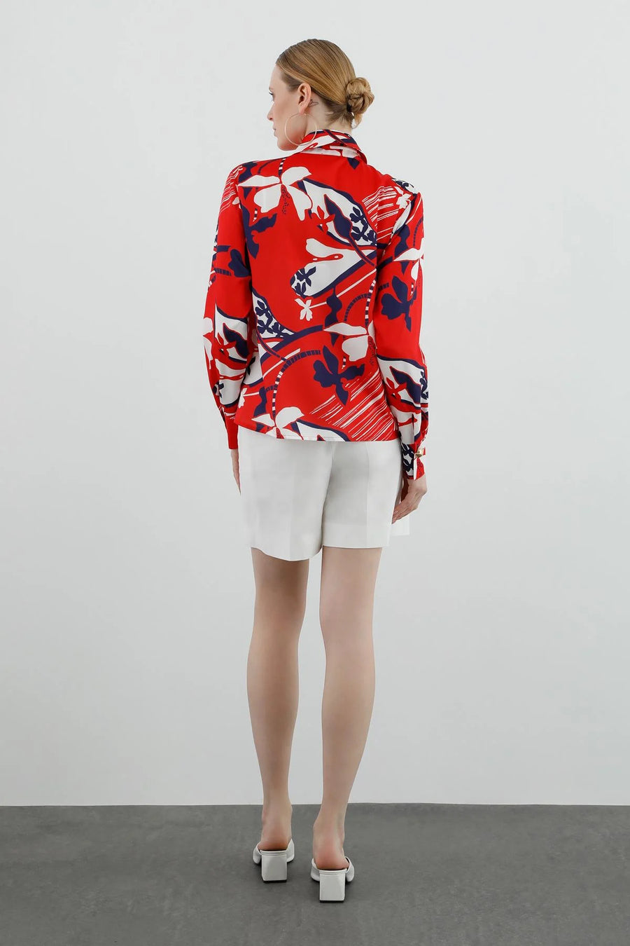 Patterned Long Sleeve Blouse, Red