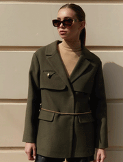 Utility Style Jacket with Belt, Army Green