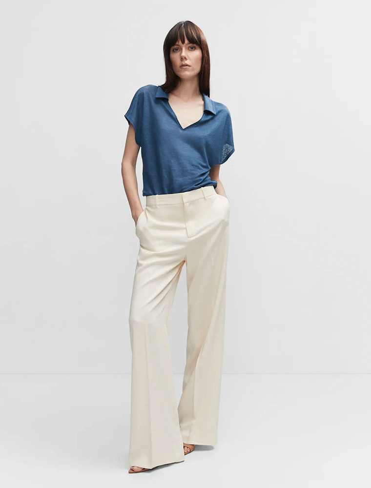 Casual Linen Polo Top, Blue