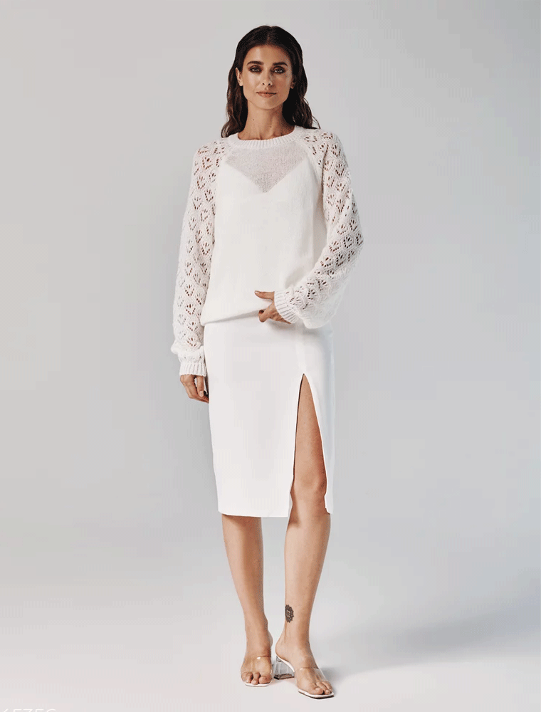 Knit Loose Jumper with Reglan Cut Sleeves, Off White