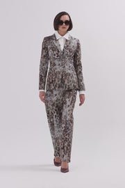 Leopard Print Waist Buttoned Blazer, Green