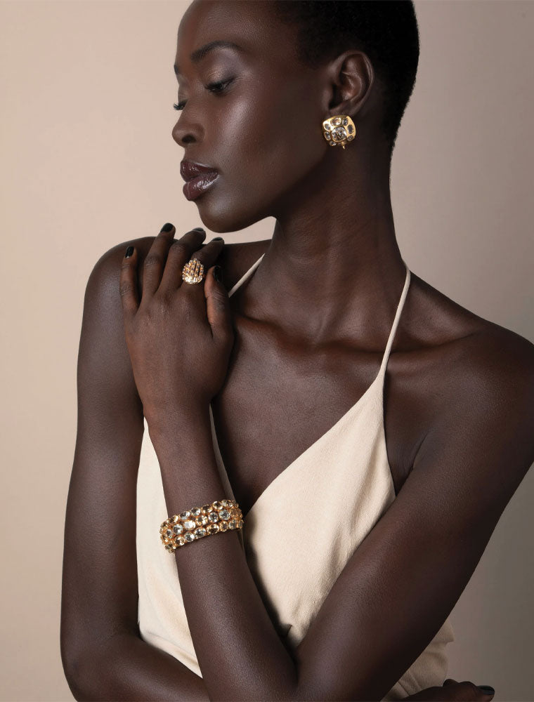 Selene Ring, Clear Quartz, 14K Gold Plated