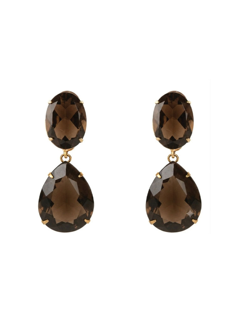 Angelina Earrings, Smoky Quartz, 14K Gold Plated
