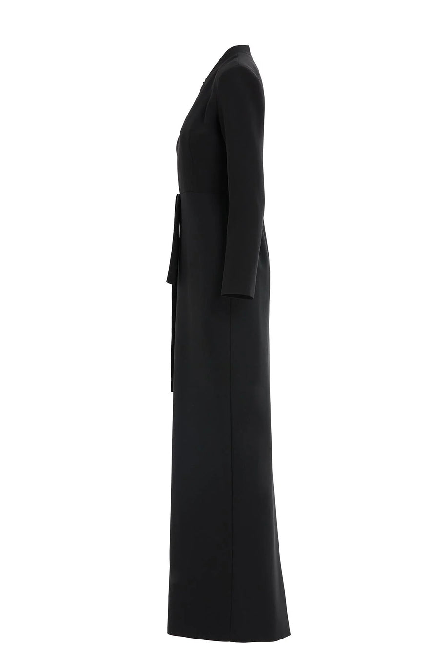 V-Neck Long Sleeve Evening Dress with Crystals, Black